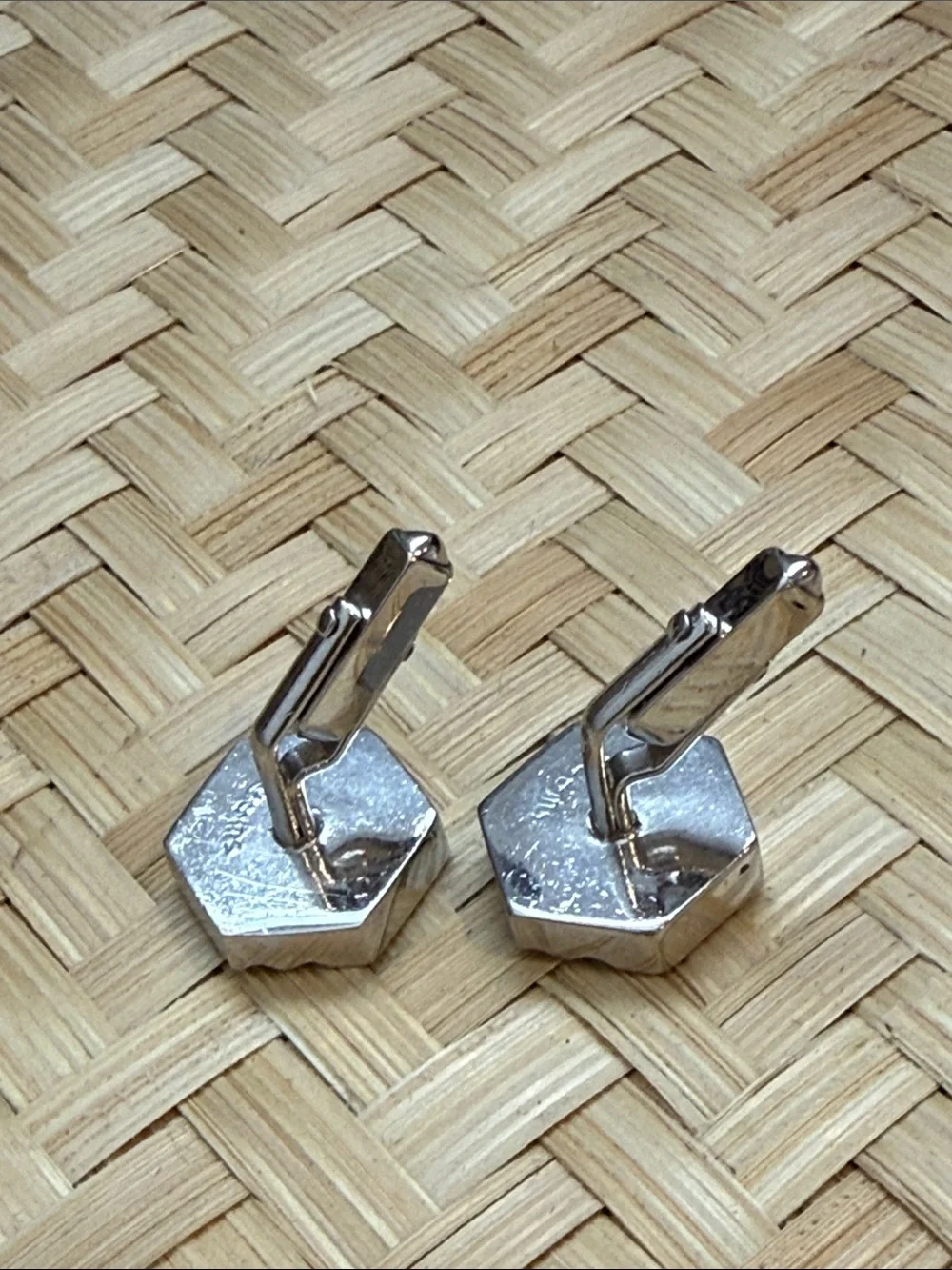 Vintage Swank Silver Hexagon Striped Cufflinks - Men Accessories